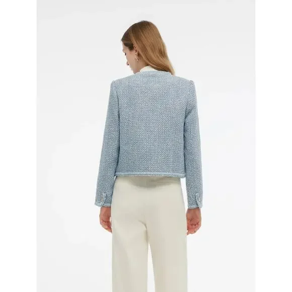 Goelia Tweed Round Neck Jacket Blue White Jacquard - Picture 6 of 13